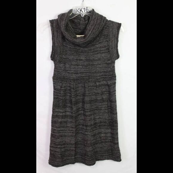 DRAGONFLY LAMBSWOOL GREY SWEATER KNIT DRESS COWL NECK SHORT SLEEVE M - Picture 1 of 7